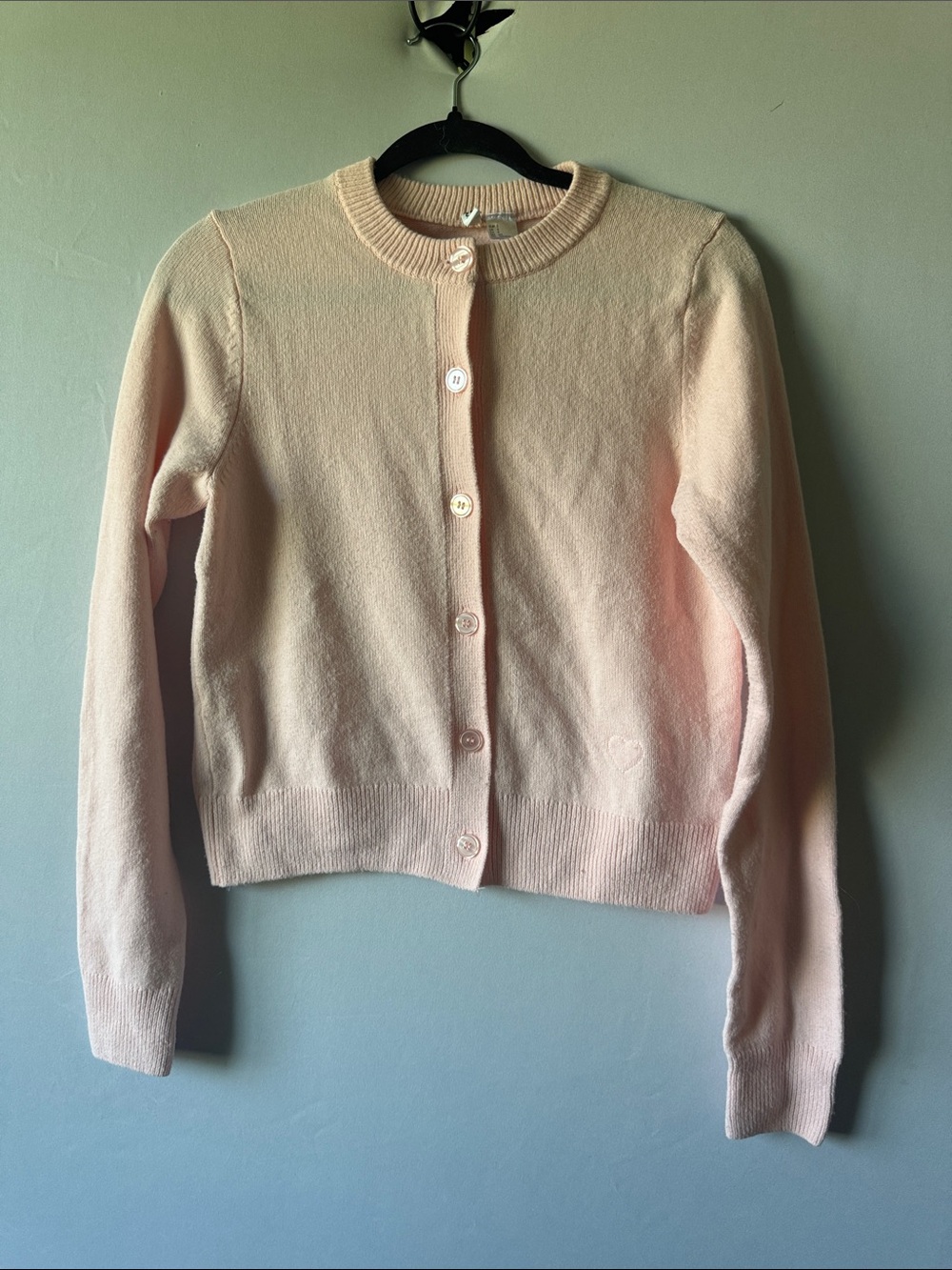 H&M Divided Pastel Pink Cardigan Heart Detail Small Soft Girl‎